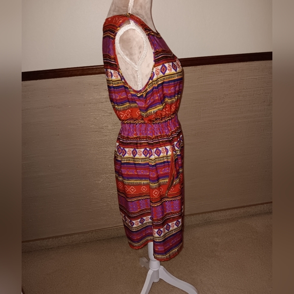 Speed Control~Colorful Orange Purple Aztec Geometric Sleeveless Midi Dress - Picture 13 of 16